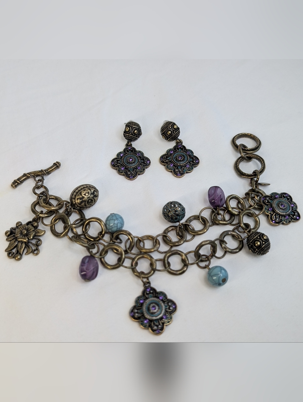 Vintage Premier Designs Charm Bracelet & Earrings Set